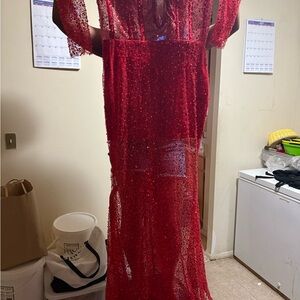 Stunning Red Sheer Beaded Gown